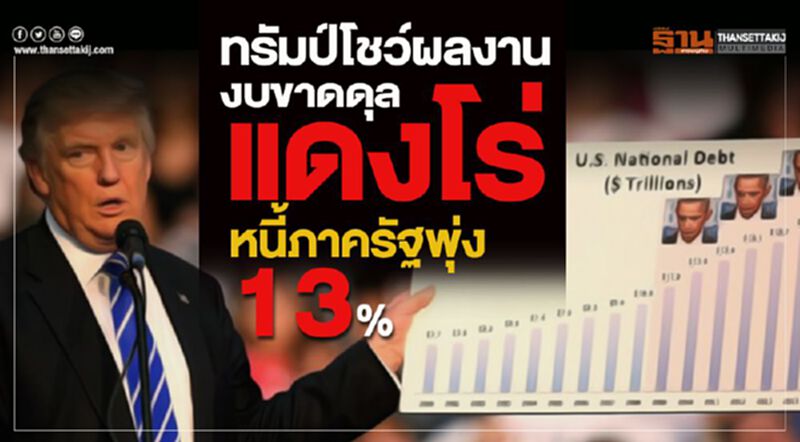 ทรัมป์โชว์ผลงาน งบขาดดุลแดงโร่ หนี้ภาครัฐพุ่ง 13% ทรัมป์โชว์ผลงาน งบขาดดุลแดงโร่ หนี้ภาครัฐพุ่ง 13%