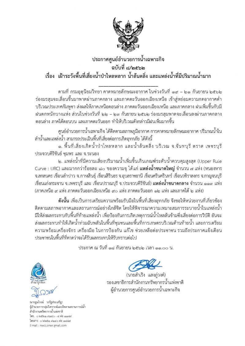 สทนช.เตือนแหล่งน้ำขนาดใหญ่-กลาง 120 แห่งน้ำเกิน 80%
