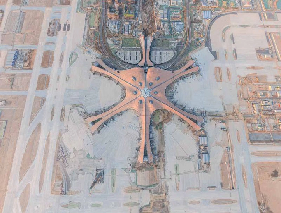 สนามบินปักกิ่งต้าชิงมุมสูงขณะกำลังก่อสร้าง