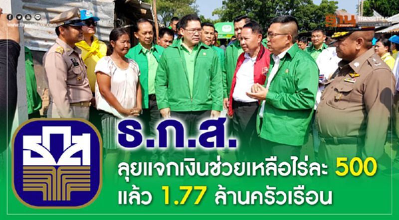 ธ.ก.ส.ลุยแจกเงินช่วยเหลือไร่ละ 500 แล้ว 1.77 ล้านครัวเรือน ธ.ก.ส.ลุยแจกเงินช่วยเหลือไร่ละ 500 แล้ว 1.77 ล้านครัวเรือน