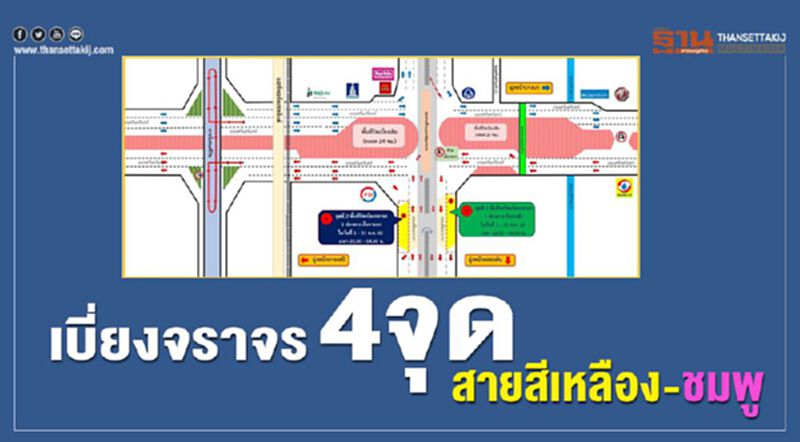 เบี่ยงจราจร 4จุดสายสีเหลือง-ชมพู เบี่ยงจราจร 4จุดสายสีเหลือง-ชมพู