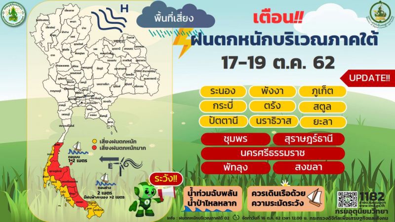 กรมอุตุฯ เตือนฝนตกหนักบริเวณภาคใต้