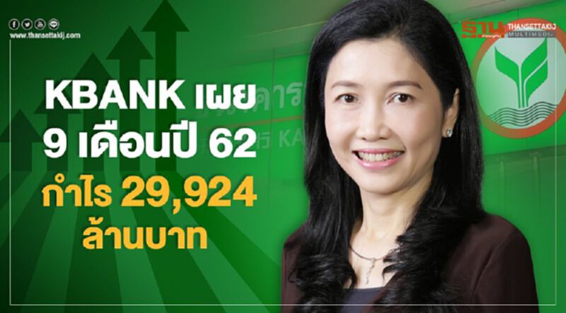 KBANK เผย 9 เดือนปี 62 กำไร 29,924 ล้านบาท KBANK เผย 9 เดือนปี 62 กำไร 29,924 ล้านบาท