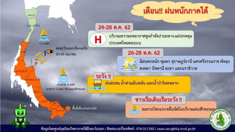 เฝ้าระวังสถานการณ์น้ำรับมือฝนถล่มใต้