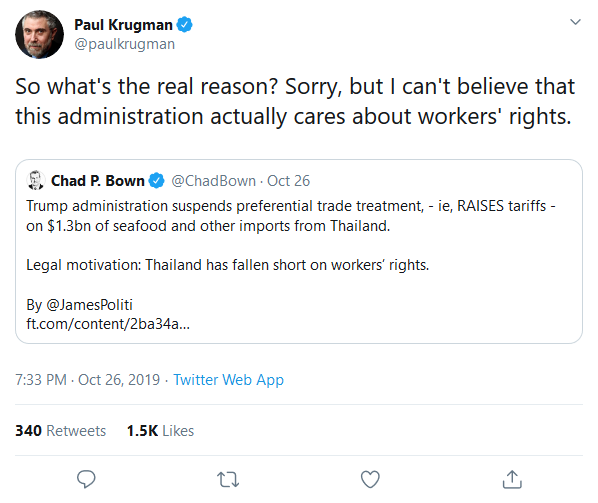 ข้อความที่ครุกแมนถามรัฐบาลสหรัฐฯเรื่องการตัด GSP ไทย 