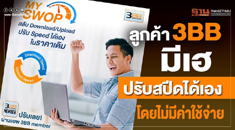 ลูกค้า 3BB มีเฮ ปรับสปีดได้เอง โดยไม่มีค่าใช้จ่าย ลูกค้า 3BB มีเฮ ปรับสปีดได้เอง โดยไม่มีค่าใช้จ่าย