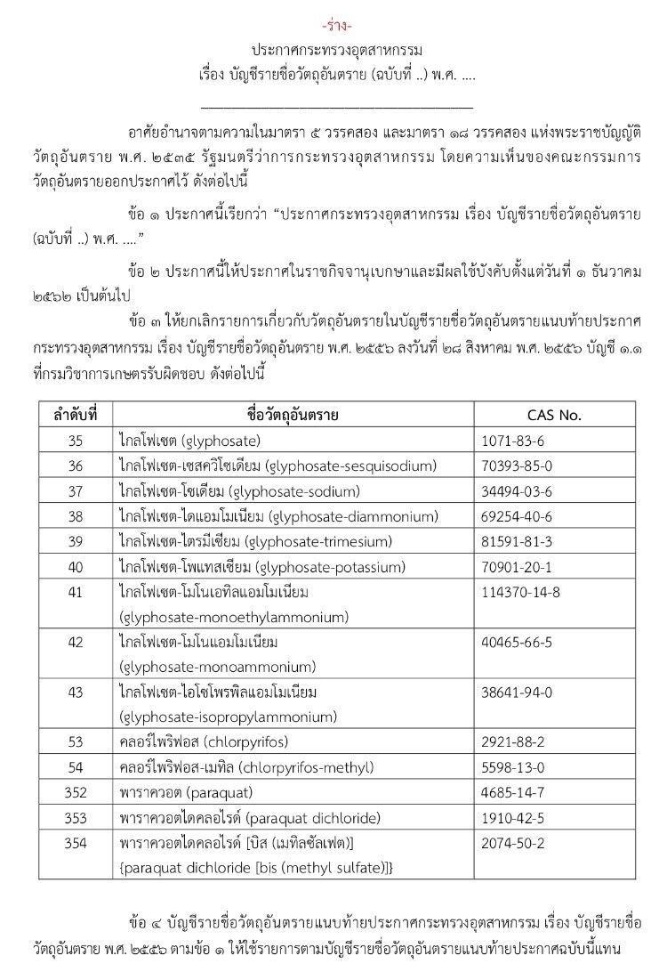 เปิดรับฟังความคิดเห็นร่างประกาศ ก.อุตสาหกรรมยกเลิก 3 สารเคมี