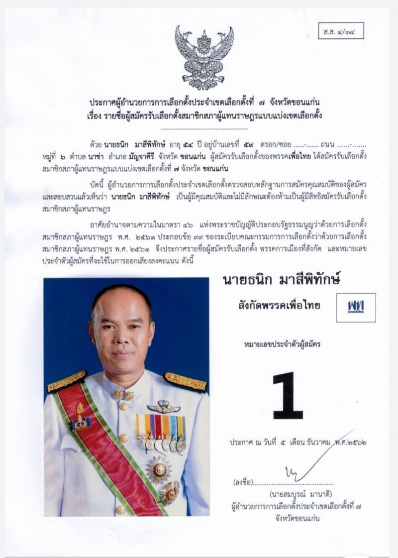  "ธนิก"โล่งกกต.ให้ลงชิงส.ส.เขต7ขอนแก่น
