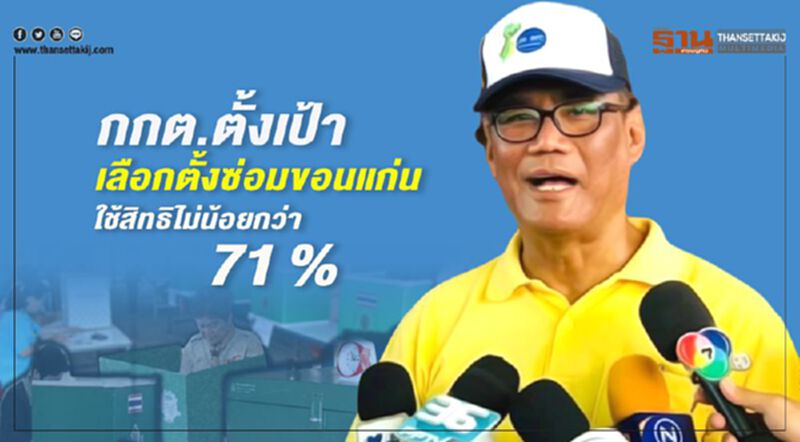 กกต.ตั้งเป้าเลือกตั้งซ่อมขอนแก่น ใช้สิทธิไม่น้อยกว่า 71 % กกต.ตั้งเป้าเลือกตั้งซ่อมขอนแก่น ใช้สิทธิไม่น้อยกว่า 71 %
