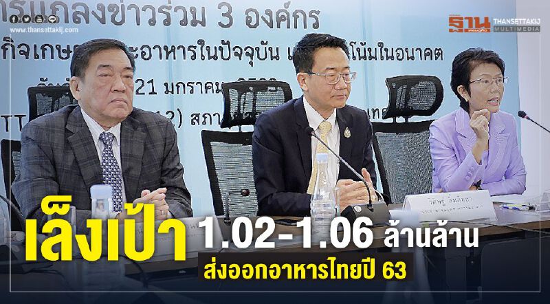 เล็งเป้า 1.02-1.06 ล้านล้าน ส่งออกอาหารไทยปี 63