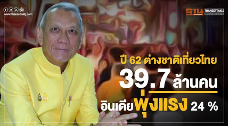 ปี 62 ต่างชาติเที่ยวไทย 39.7 ล้านคน อินเดียพุ่งแรง 24 % ปี 62 ต่างชาติเที่ยวไทย 39.7 ล้านคน อินเดียพุ่งแรง 24 %
