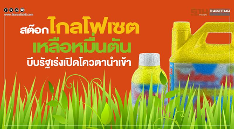 สต๊อกไกลโฟเซต เหลือหมื่นตัน บีบรัฐเร่งเปิดโควตานำเข้า สต๊อกไกลโฟเซต เหลือหมื่นตัน บีบรัฐเร่งเปิดโควตานำเข้า