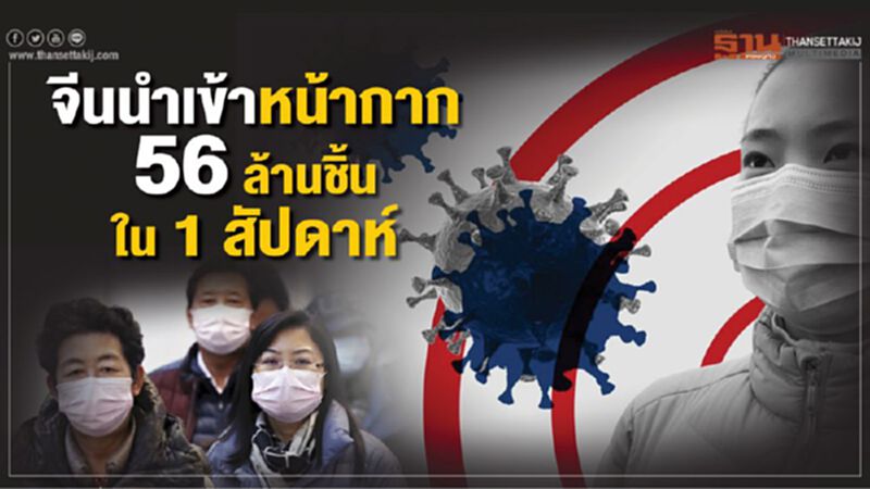 จีนนำเข้าหน้ากาก 56 ล้านชิ้นใน 1สัปดาห์ จีนนำเข้าหน้ากาก 56 ล้านชิ้นใน 1สัปดาห์