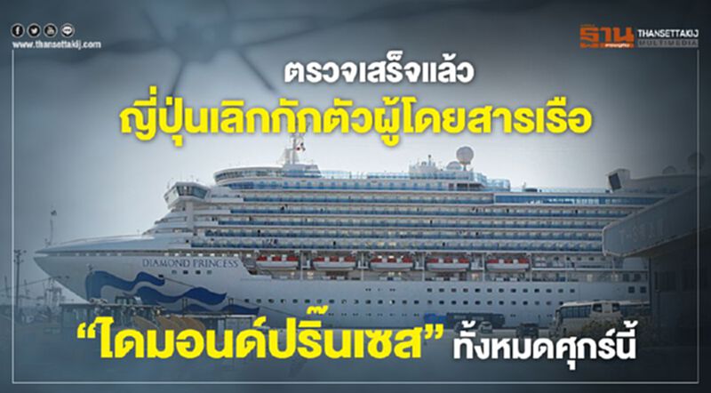 ตรวจเสร็จแล้ว ญี่ปุ่นเลิกกักตัวผู้โดยสารเรือ “ไดมอนด์ปริ๊นเซส” ทั้งหมดศุกร์นี้ ตรวจเสร็จแล้ว ญี่ปุ่นเลิกกักตัวผู้โดยสารเรือ “ไดมอนด์ปริ๊นเซส” ทั้งหมดศุกร์นี้