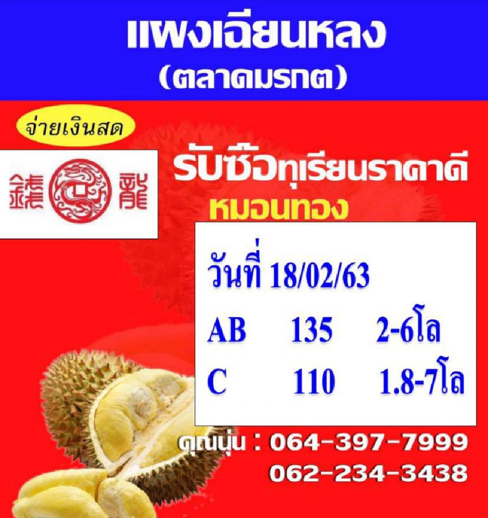 ล้งเปิดศึกแย่งซื้อ “ทุเรียน” ดันราคาพุ่ง