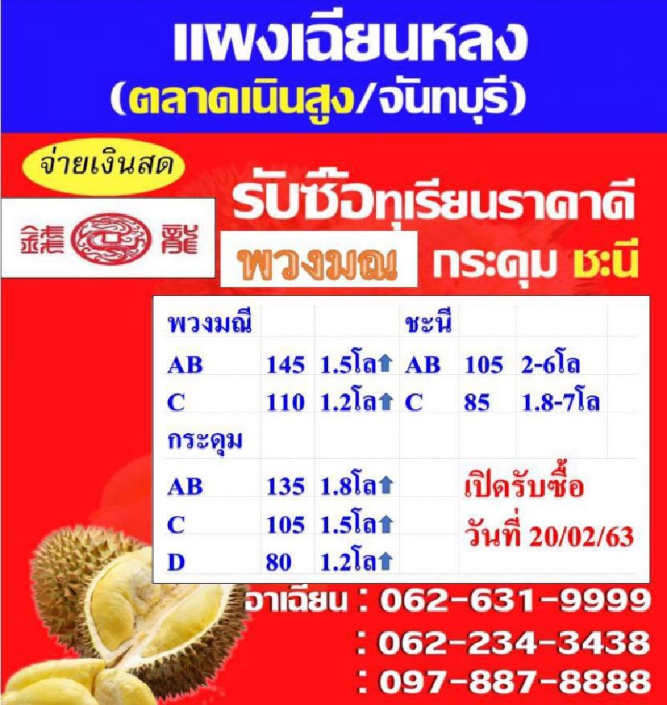 ล้งเปิดศึกแย่งซื้อ “ทุเรียน” ดันราคาพุ่ง