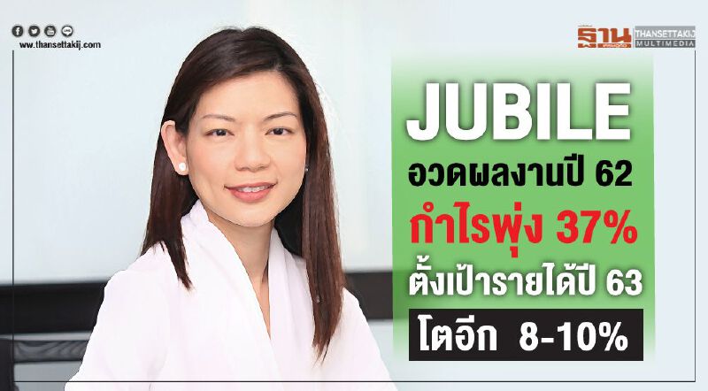  JUBILE อวดผลงานปี 62 กำไรพุ่ง 37% ตั้งเป้ารายได้ปี 63 โตอีก  8-10%