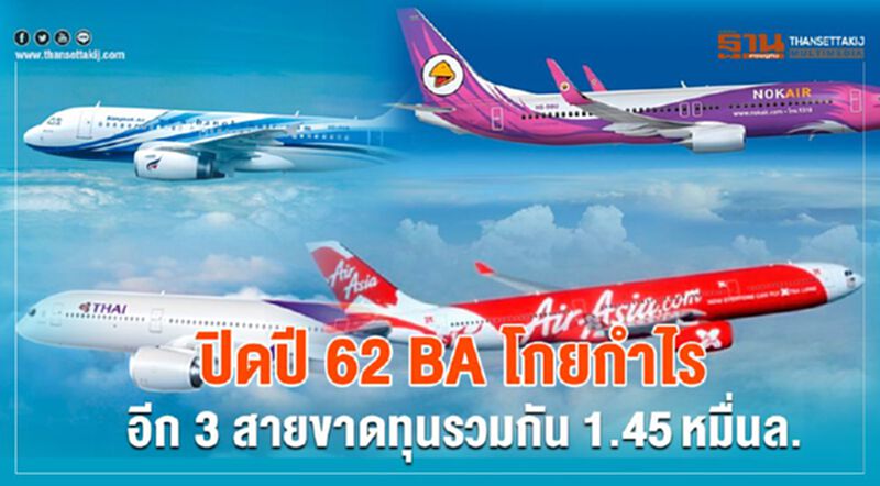 ปิดปี62 BA โกยกำไร อีก3สายขาดทุนรวมกัน1.45หมื่นล. ปิดปี62 BA โกยกำไร อีก3สายขาดทุนรวมกัน1.45หมื่นล.