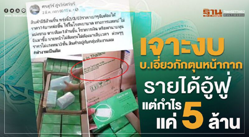 เจาะงบบ.เอี่ยวกักตุนหน้ากากอนามัยรายได้อู้ฟู่แต่กำไรแค่5ล้าน เจาะงบบ.เอี่ยวกักตุนหน้ากากอนามัยรายได้อู้ฟู่แต่กำไรแค่5ล้าน