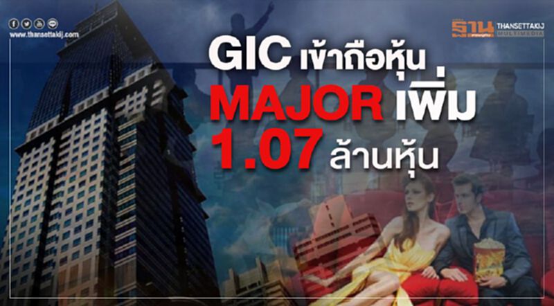 GIC เข้าถือหุ้น MAJOR เพิ่ม 1.07 ล้านหุ้น GIC เข้าถือหุ้น MAJOR เพิ่ม 1.07 ล้านหุ้น