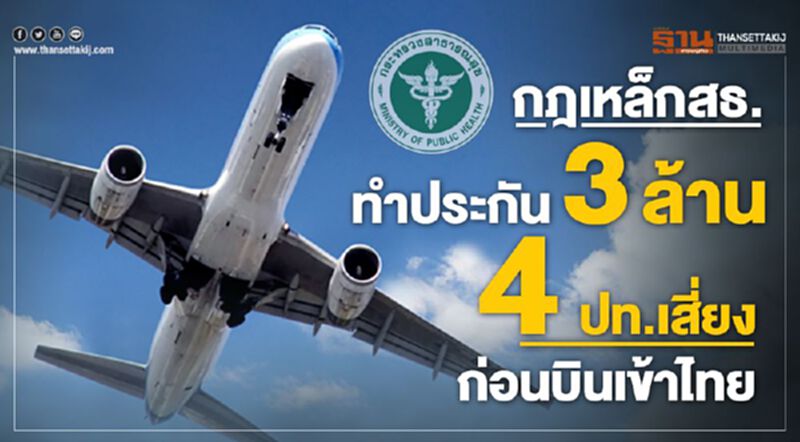 กฎเหล็กสธ.จ่อทำประกันคนละ 3 ล้าน 4ปท.เสี่ยงก่อนบินเข้าไทย กฎเหล็กสธ.จ่อทำประกันคนละ 3 ล้าน 4ปท.เสี่ยงก่อนบินเข้าไทย