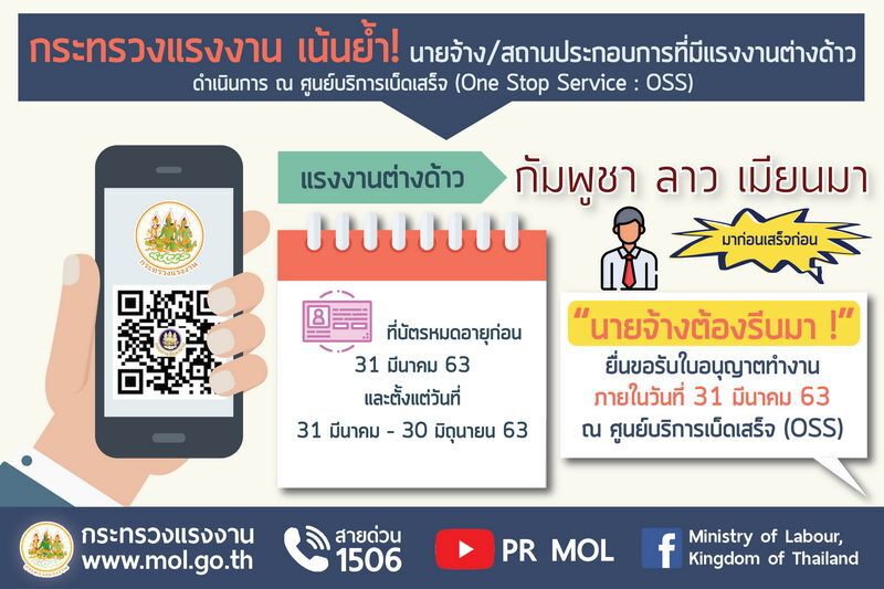 ก.แรงงานปรับรูปแบบศูนย์บริการเบ็ดเสร็จในกทม.ป้องไวรัสโคโรนา