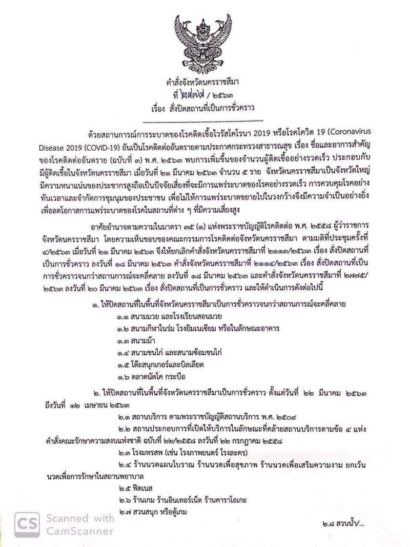 โคราช ปิด 22 สถานที่เสี่ยง หนีไวรัส
