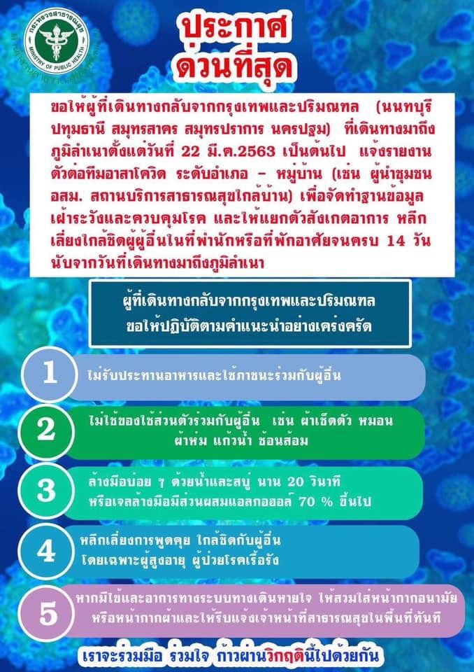 สธ.ออกประกาศให้ผู้กลับภูมิลำเนารายงานตัวอาสาโควิดหมู่บ้าน