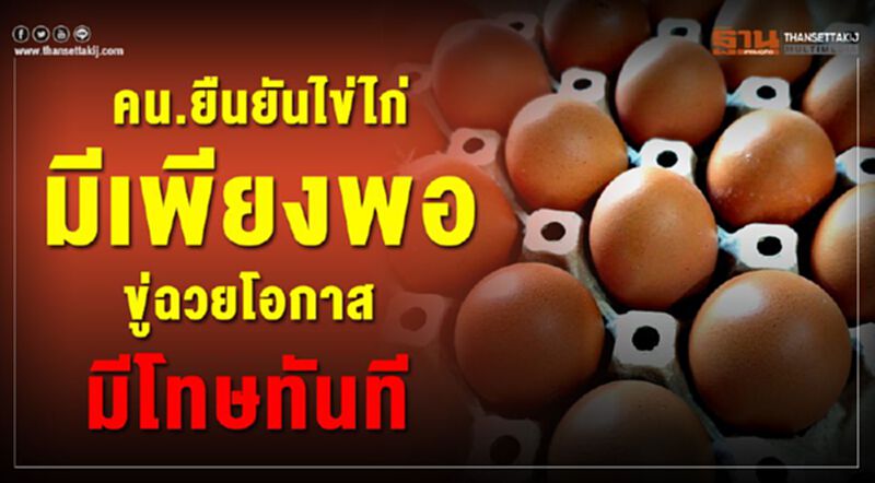 คน.ยืนยันไข่ไก่มีเพียงพอ ขู่ฉวยโอกาสมีโทษทันที คน.ยืนยันไข่ไก่มีเพียงพอ ขู่ฉวยโอกาสมีโทษทันที