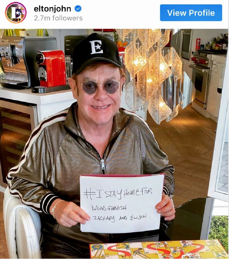 เอลตัน จอหน์-เบคแฮม รณรงค์อยู่บ้านเพื่อคนที่คุณรัก