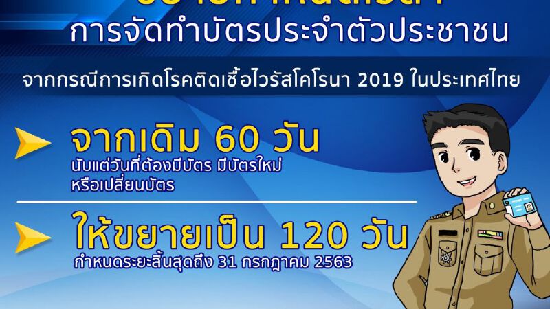 กรมการปกครอง สั่งขยายเวลาทำบัตรประชาชน ลดแพร่โควิด