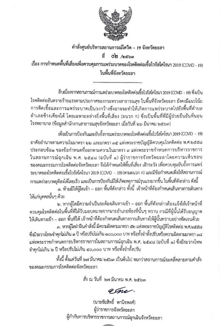 คุมระบาดโควิด "ปัตตานี" สั่งปิดจังหวัด "ยะลา" เข้ม4อำเภอ