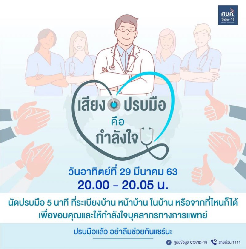 เสียงปรบมือคือกำลังใจวันนี้เวลา 20.00-20.05 น.นัดปรบมือ 5 นาที