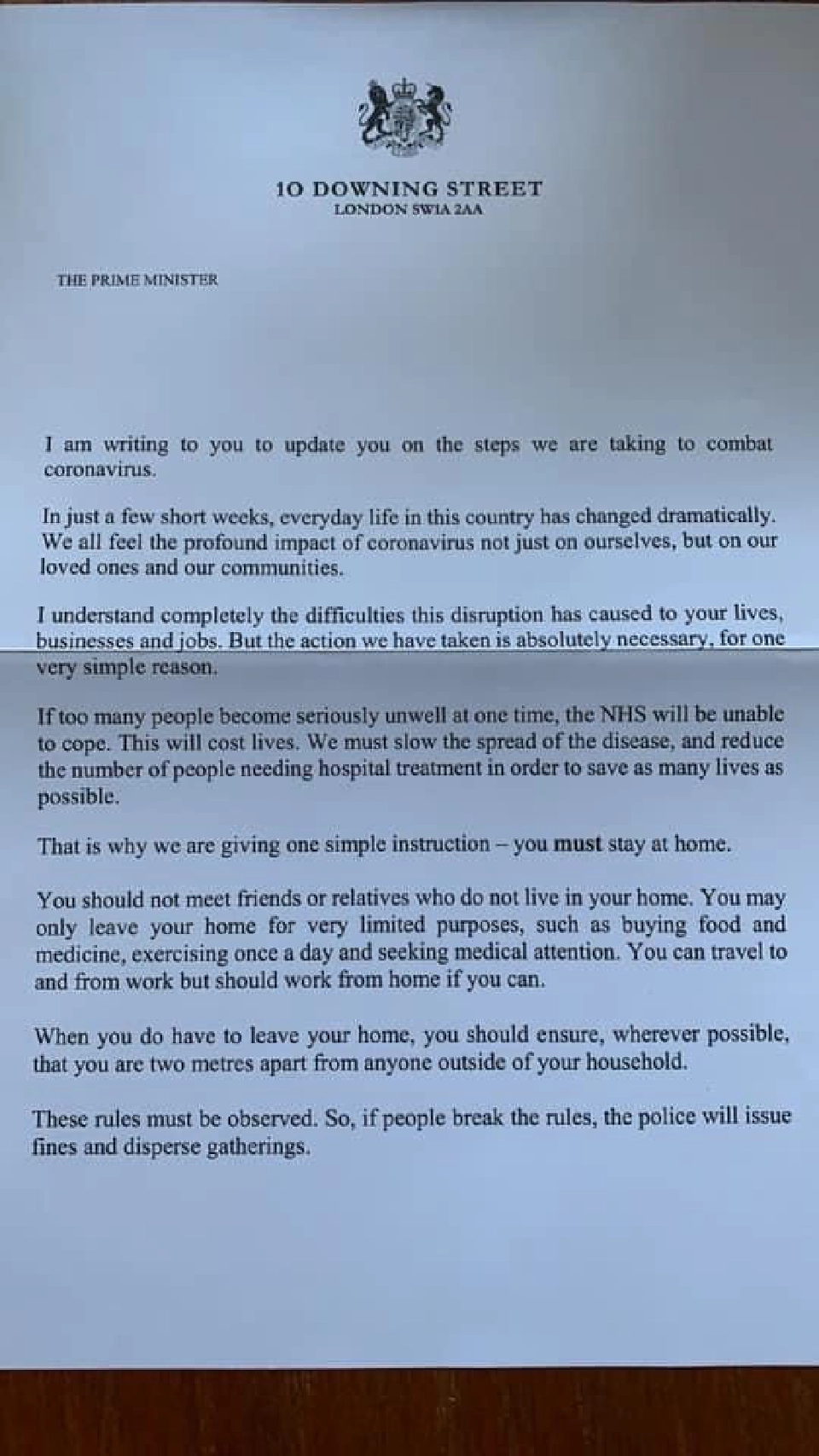 จดหมายน้อย”นายกฯอังกฤษ” อยู่บ้านจึงจะชนะโควิด