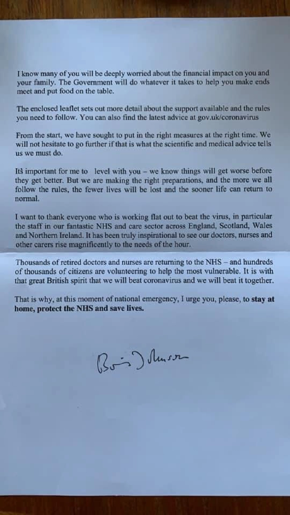 จดหมายน้อย”นายกฯอังกฤษ” อยู่บ้านจึงจะชนะโควิด