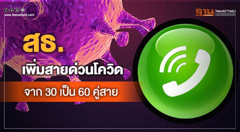 สธ.เพิ่มสายด่วนโควิด 1422 จาก 30 เป็น 60 คู่สาย สธ.เพิ่มสายด่วนโควิด 1422 จาก 30 เป็น 60 คู่สาย