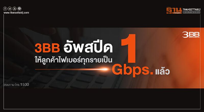 3BB อัพสปีดให้ลูกค้าไฟเบอร์ทุกรายเป็น 1 Gbps แล้ว 3BB อัพสปีดให้ลูกค้าไฟเบอร์ทุกรายเป็น 1 Gbps แล้ว