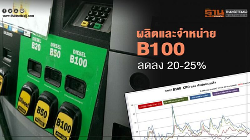 สนพ.ชี้ยอดการผลิตและจำหน่าย B100 ลดลง 20-25% สนพ.ชี้ยอดการผลิตและจำหน่าย B100 ลดลง 20-25%