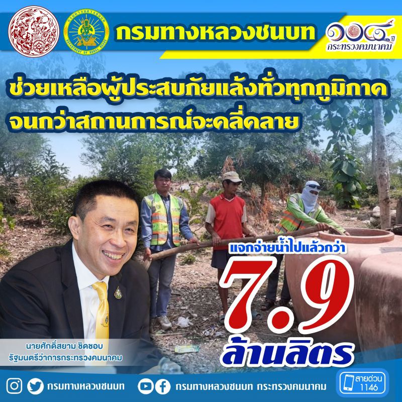 ทช.จ่ายน้ำ 7.9 ล้านลิตร แก้ภัยแล้ง
