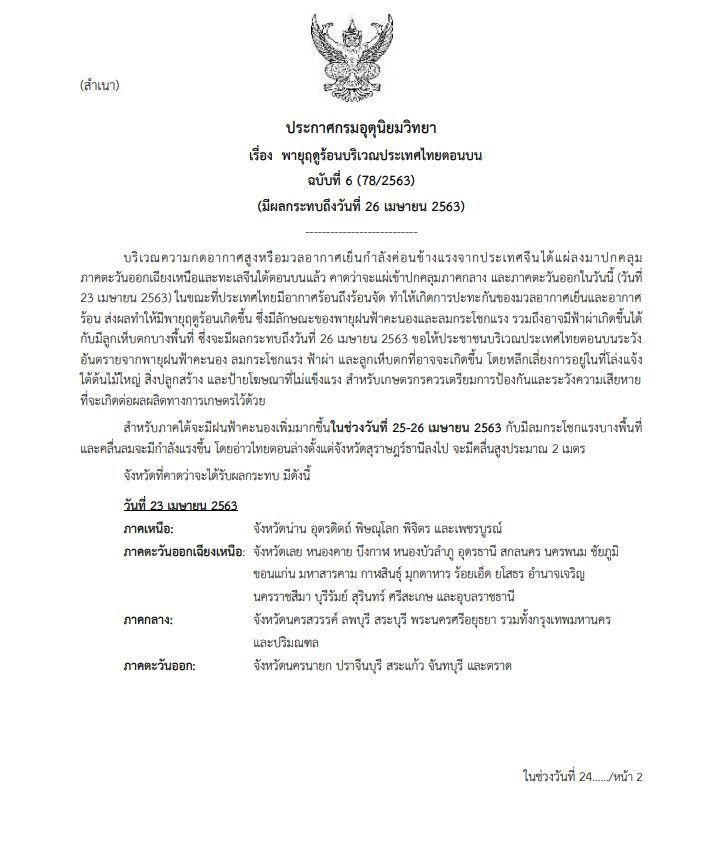 อุตุฯเตือน 40 จังหวัด ระวังพายุฤดูร้อนในวันนี้