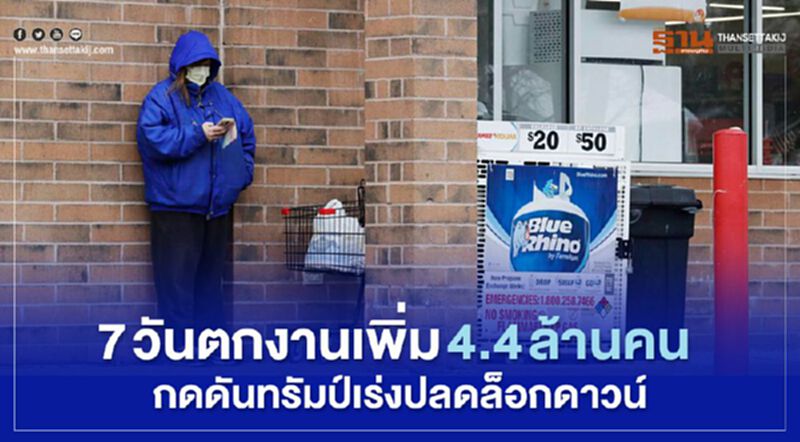 7 วันตกงานเพิ่ม 4.4 ล้านคน กดดันทรัมป์เร่งปลดล็อกดาวน์ 7 วันตกงานเพิ่ม 4.4 ล้านคน กดดันทรัมป์เร่งปลดล็อกดาวน์