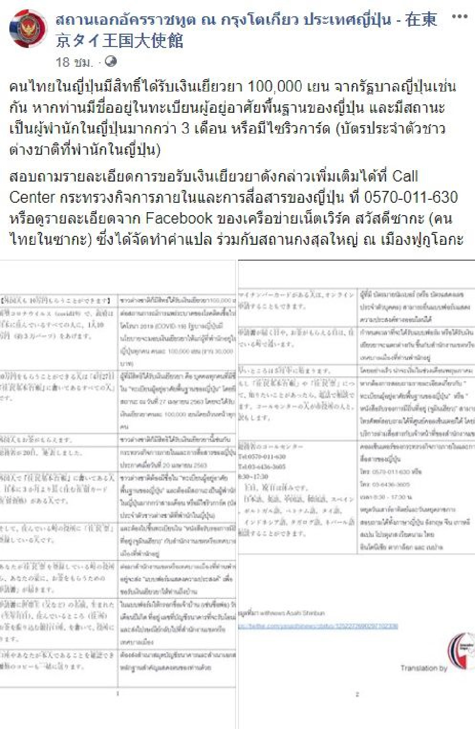 คนไทยในญี่ปุ่นก็มีสิทธิ์รับเงินเยียวยา 1 แสนเยน