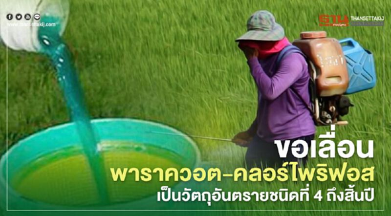 “สภาหอการค้าฯ”ชงเลื่อนพาราควอต-คลอร์ไพริฟอสเป็นวัตถุอันตรายชนิดที่ 4 ถึงสิ้นปี “สภาหอการค้าฯ”ชงเลื่อนพาราควอต-คลอร์ไพริฟอสเป็นวัตถุอันตรายชนิดที่ 4 ถึงสิ้นปี