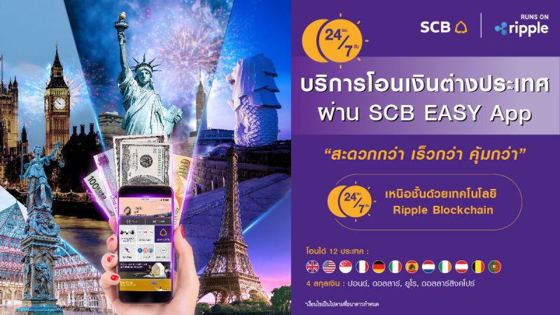 "ไทยพาณิชย์" ผนึกกำลัง Ripple เปิดตัว "บริการโอนเงินตปท."ผ่าน SCB EASY