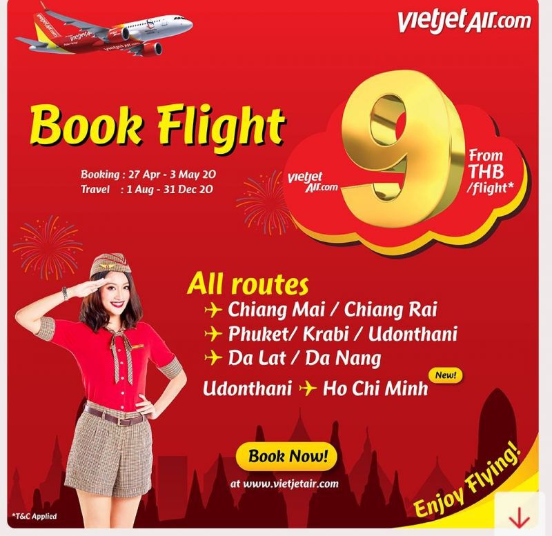 ไทยเวียตเจ็ทออกตั๋วโปรราคาเริ่มต้น9บาท