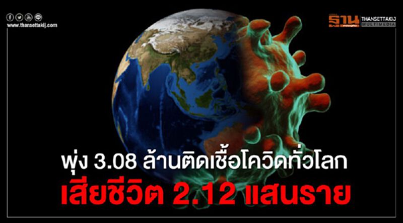 พุ่ง 3.08 ล้านรายติดเชื้อโควิดทั่วโลก เสียชีวิต 2.12 แสนราย พุ่ง 3.08 ล้านรายติดเชื้อโควิดทั่วโลก เสียชีวิต 2.12 แสนราย