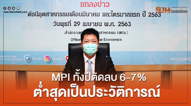 “สศอ.” ปรับลด MPI ทั้งปีลบ 6-7% ต่ำสุดเป็นวัติการณ์รอบ 20 ปี “สศอ.” ปรับลด MPI ทั้งปีลบ 6-7% ต่ำสุดเป็นวัติการณ์รอบ 20 ปี