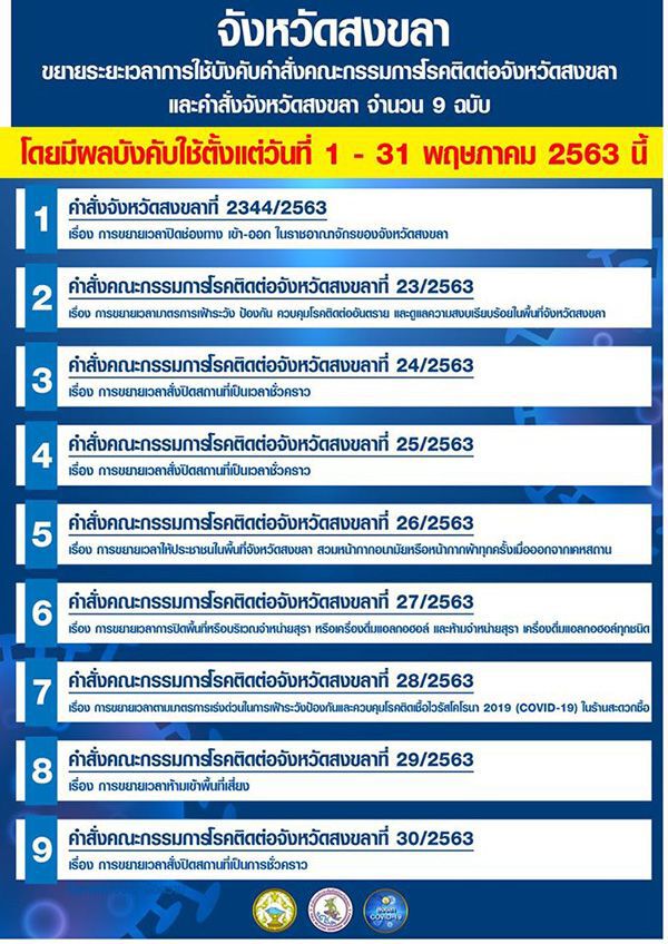 สงขลาขยายเวลาล็อกดาวน์ถึง 31 พ.ค.