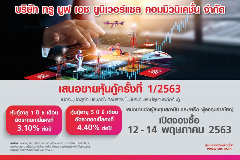  กลุ่มทรู เตรียมเปิดขายหุ้นกู้ TUC เปิดจองซื้อ12-14 พ.ค.