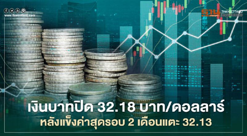 เงินบาทปิด 32.18บาท/ดอลลาร์ หลังแข็งค่าสุดรอบ2เดือนแตะ32.13 เงินบาทปิด 32.18บาท/ดอลลาร์ หลังแข็งค่าสุดรอบ2เดือนแตะ32.13